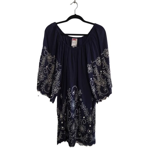Yoana Baraschi Cotton Eyelet Floral Embroidered Dress Blue White XS - Picture 8 of 8